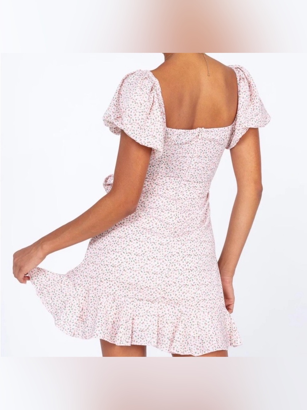 Princess Polly Annie Mini Wrap Dress Pink Ditsy Floral Ruffle Hem Size 2 - Picture 4 of 9